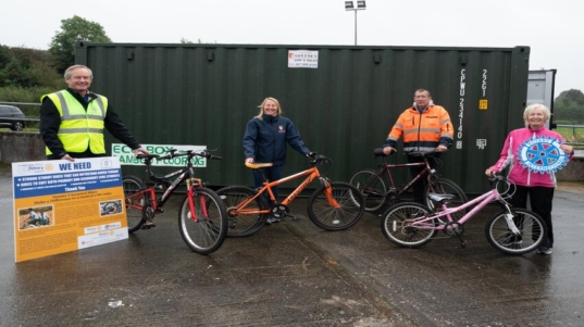 Bike Recycle, Donegal County Council. Ed Wickes, Rotary, Suzanne Bogan, Waste Awareness Officer Donegal County Council, Connie Gallagher, Breslin Waste, and Hazel Russell, Rotary club. Photo Clive Wasson