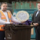 Bryson Recycling ;  donate £1 to charity for every tonne of garden waste collected  though their brown bin service. Pictured are  Gareth Walsh; General Manager at Bryson Recycling and Cllr Greg Robbins. 
Picture Mandy Jones
